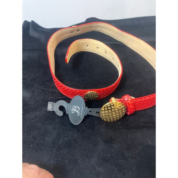 LB Belt Co. Women's Genuine Red Snakskin Belt MED with Gold Embellishments NWT - Picture 3 of 5